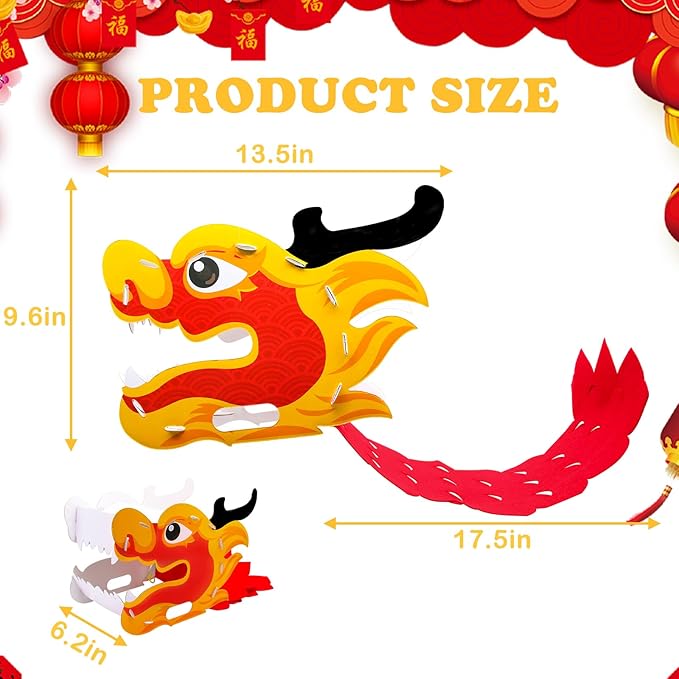 Chinese Dragon Dance Head, DIY Interesting Educational Paper Dragon Head for Kids, Material Kit of Wearable Dragon Head