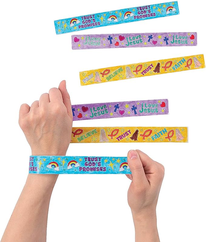 Fun Express Color Your Own Faith Slap Bracelets - VBS and Sunday School Craft Kits - Bulk Set of 48
