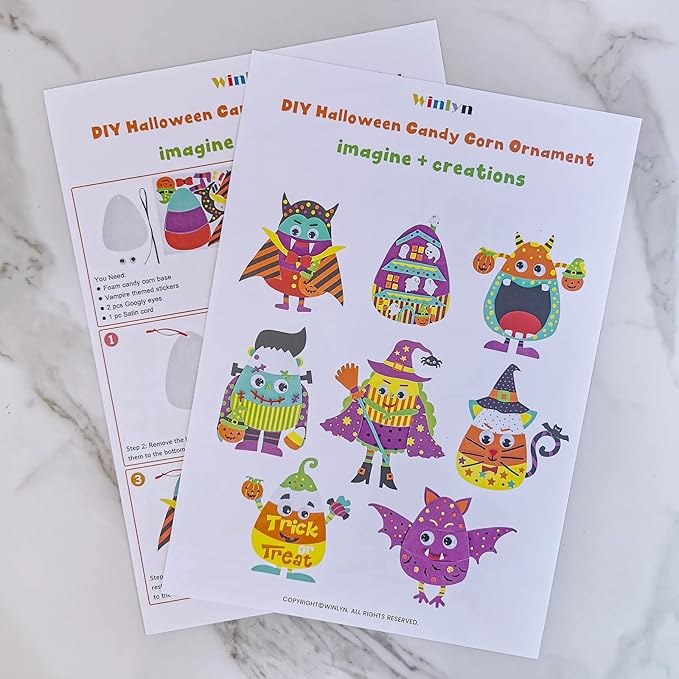 Winlyn 24 Sets Halloween Crafts Kits Fall Crafts DIY Halloween Ornaments Decorations Art Sets Pumpkin Monster Jack-o'-Lantern Foam Stickers Arts and Crafts Googly Eyes for Kids Classroom Activities