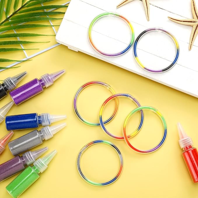 Libima 50 Pcs Sand Art Kits Include 36 Pcs Sand Art Bracelets 9 Bottles Colored Sand 5 Pcs Clear Plastic Small Funnel for Art Crafts Party Favors Supplies(Colorful)