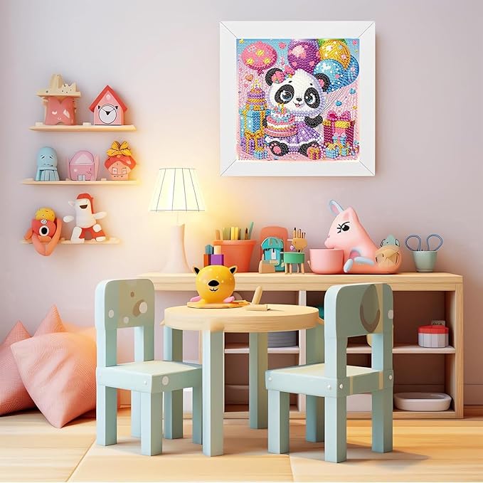 ajepon Diamond Art for Kids with Frame-Panda Kids Diamond Painting Kits,Animal Diamond Painting Kits for Kids 8-12 Full Drill Gem Art for Home Decor 7x7inch