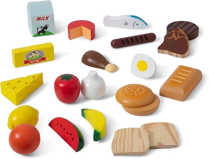 Melissa & Doug Food Groups - 21 Wooden Pieces and 4 Crates, Multi Play Food Sets For Kids Kitchen, Pretend Toy For Toddlers And Kids Ages 3+