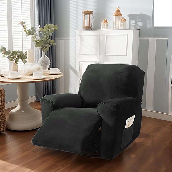 NORTHERN BROTHERS Stretchy Recliner Chair Covers, Velvet Recliner Covers, Lazy Boy Chair Cover (Dark Black Color, 1 Seat)