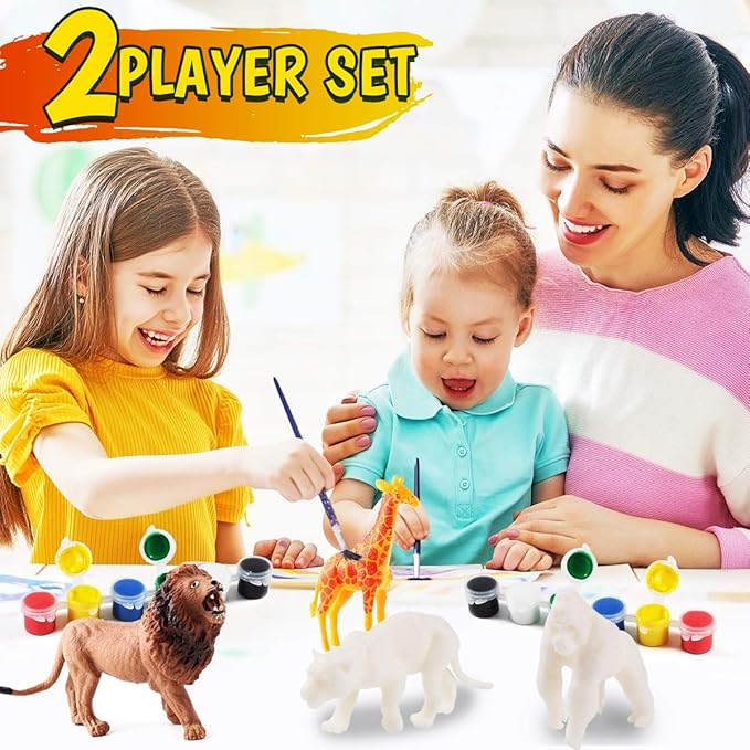 FUNZBO Safari Animals Figures Paint Set for Kids, Arts and Crafts Supplies Painting Kit for Kids Ages 4-8, Zoo Jungle Animals Figurines Toy & Playsets for Toddlers 1-3 Boys Girls Easter Birthday Gift