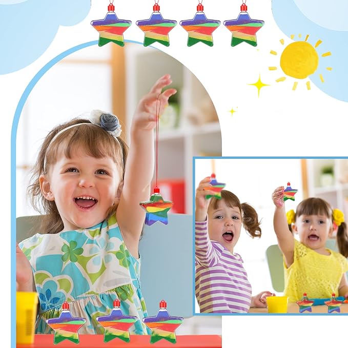 Yinkin 50 Pcs Sand Art Bottle Necklaces DIY Sand Art Craft Kit with 10 Pcs Plastic Mini Funnels Christmas Plastic Bottles for Kids Craft Christmas Party Favors, Sand Not Included (Star Style)