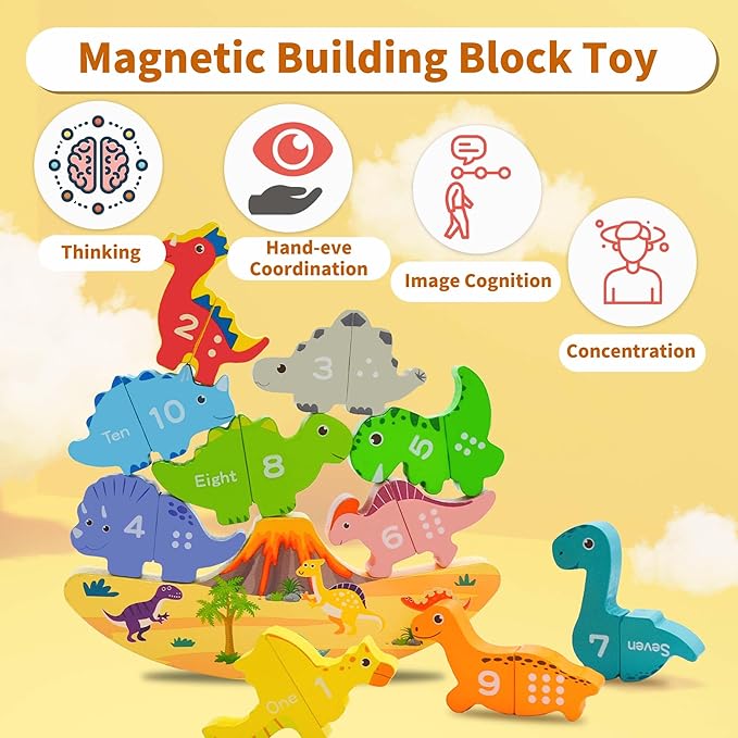 SidMing Montessori Toys - Magnetic Stacking Toys for Toddler 3+ - for Boys and Girls Wooden Animal Blocks Sorting Toys and Stacking Educational Toddler Puzzle Toys.