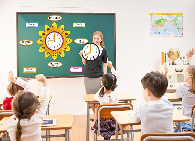 WhatSign Telling Time Bulletin Board Decorations 38Pcs Telling Time Bulletin Board Set Learning to Tell Time Clock Cutouts Telling Time Teaching Clock for Kids Classroom Must Have Teacher Supplies