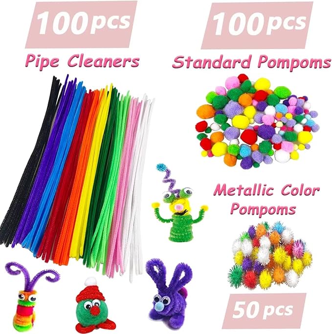 VLUSSO Arts and Crafts Supplies for Kids DIY Craft Kits Art Supplies Materials Kids Crafts Set with Pipe Cleaners Craft Box Preschool Homeschool Toys Gift for Kids Boys and Girls Age 4 5 6 7 8