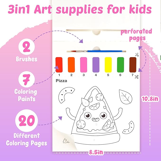 Water Coloring Books for Toddlers - Easter Basket Stuffers Watercolor Paint Book Drawing Art Paper for Kids Mess Free Craft Supplies kit Toy for Age 3 4 5 6 Valentines Birthday Gift(Food）