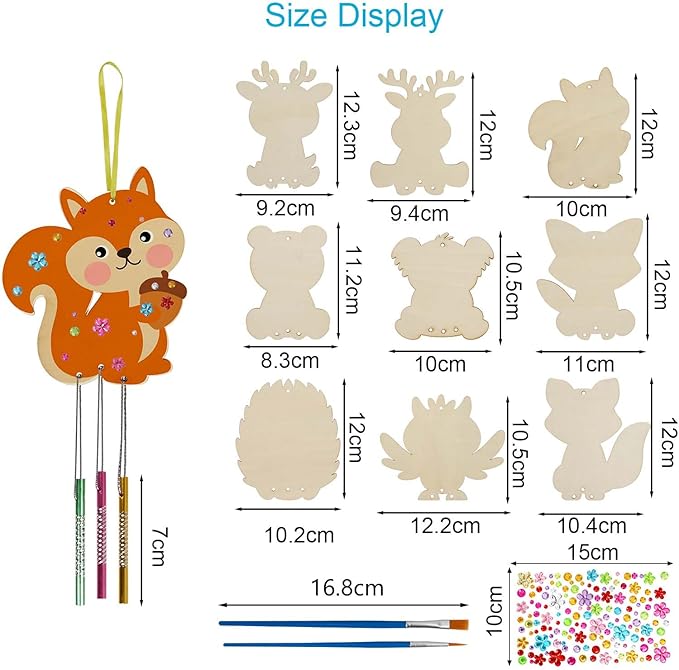 9 Pack Wind Chime Kit for Kids,Fall Craft Kits Autumn Animals Wind Chime Decorative Wooden Hanging Ornaments DIY Painting Craft for Boys Girls Thanksgiving Halloween Party Supplies