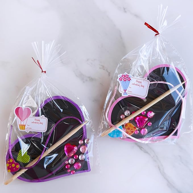 Winlyn 45 Sets 9 Styles Magic Color Scratch Black Valentine Heart Ornaments Decorations Valentine Scratch Art Heart Valentine's Day Craft Kits for Kids Classroom Activities Party Favors Gift Exchange