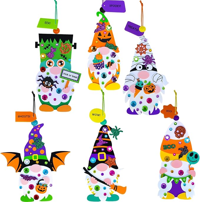 Winlyn 24 Sets Halloween Crafts Fall Crafts Kids DIY Gnome Ornaments Decorations Halloween Craft Kits Gnome Foam Stickers Halloween Arts and Crafts for Kids Home Classroom Art Activities Party Favors