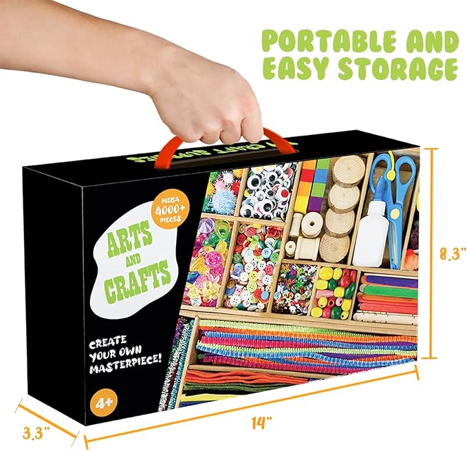FUNZBO Arts and Crafts Supplies for Kids - 4000+pcs Arts and Crafts Materials for Kids Age 4 5 6 7 8-12 Gifts for Girls and Boys Crafts for Girls Ages 8-12 Arts Activities