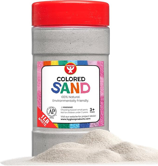 Hygloss Products Colored Play Sand - Assorted Colorful Craft Art Bucket O' Sand, White, 1 lb
