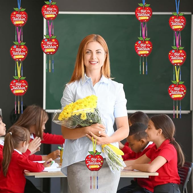 Fennoral 8 Pack Teacher Appreciation Wind Chime Kit for Kids Make You Own Apple Wind Chime for Girls Boys Teacher Day Craft DIY Paint Craft for Teacher Appreciation Ornaments Teacher Gifts