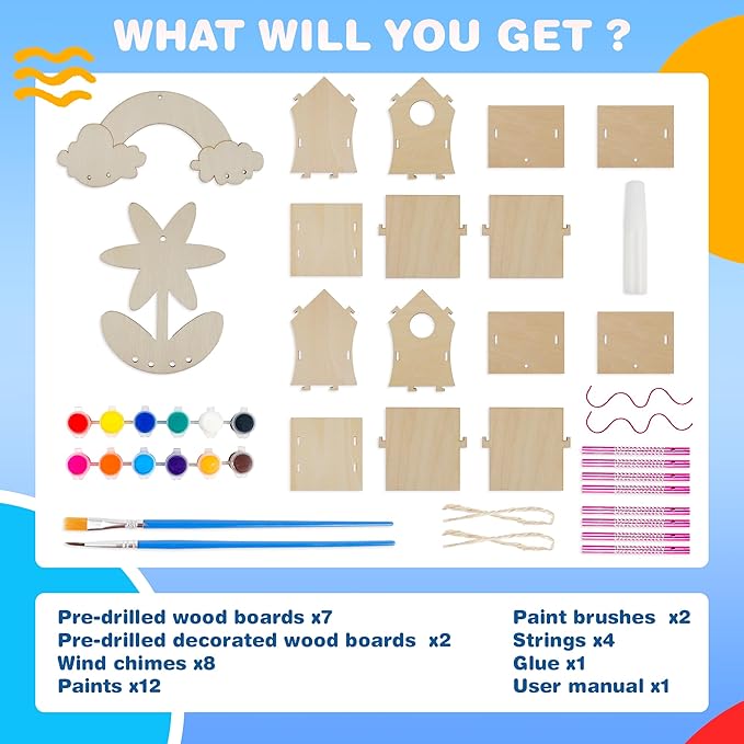 BELLOCHIDDO Bird House Kits for Kids Ages 4-8 - DIY Birdhouse Kit for Kids to Build and Paint,Wooden Arts and Crafts for Kids Girls Boys Toddlers Ages 8-12 4-6 6-8,Art&Craft for Kids Ages 8-12(2 Pack)