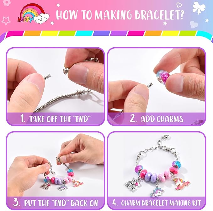 BDBKYWY Girls Charm Bracelet Making Kit - Kids Unicorn Jewelry Supplies Make Set DIY Art Craft Set Birthday Gifts for 3 4 5 6 7 8 Year Old Girl Toys Age 6-8