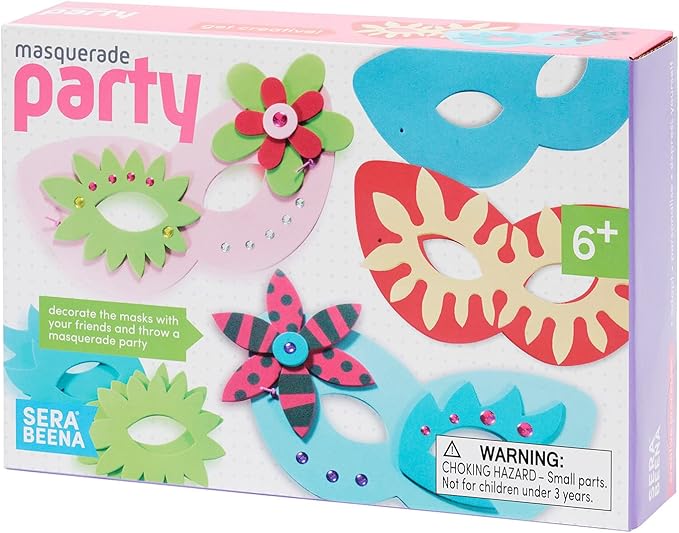 Serabeena Masquerade Mask for Kids - Masquerade Mask Kit for Girls - DIY Masks to Decorate for Kids - Girls Masquerade Masks with Decorations - Colorful Craft Masks - 6 Masks to Decorate - Ages 4-7