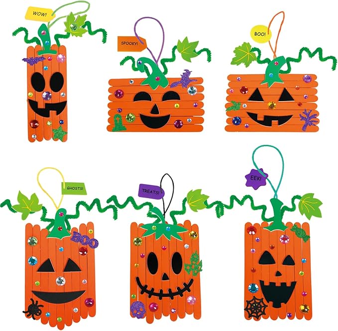 Winlyn 24 Sets Fall Crafts Kits Halloween Crafts Individual Fall Kids Crafts DIY Pumpkin Fall Decorations Craft Sticks Pumpkin Foam Stickers Arts and Crafts for Kids Classroom Activities Party Favors