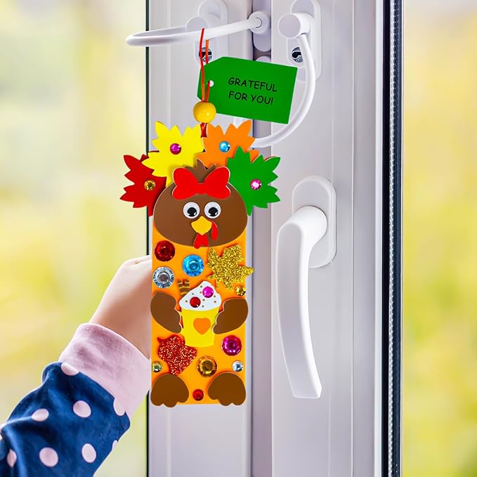 Winlyn 24 Sets Thanksgiving Turkey Craft Kits Fall Kids Crafts DIY Thanksgiving Turkey Bookmarks Art Sets Autumn Leaf Turkey Foam Stickers Arts and Crafts for Kids Party Favors Classroom Activities