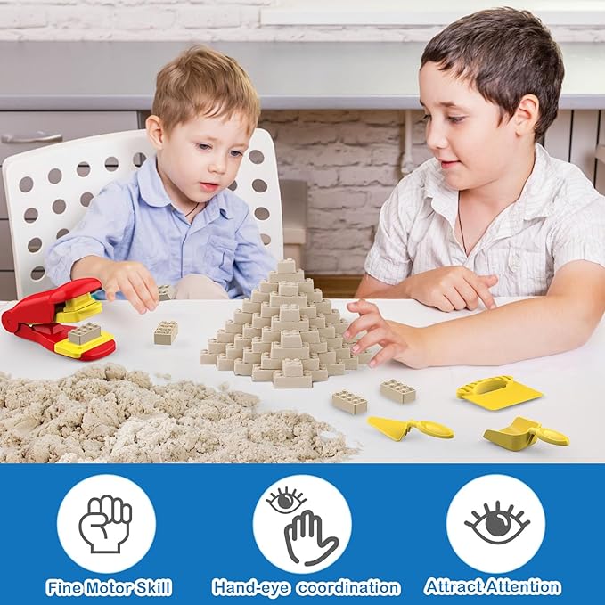 Sand Play Set, 1.7lbs Moldable Self-Sticking Play Sand for Kids, Sensory Building Toy Set for Kids Age 3+, Birthday Gift Idea (Blue)