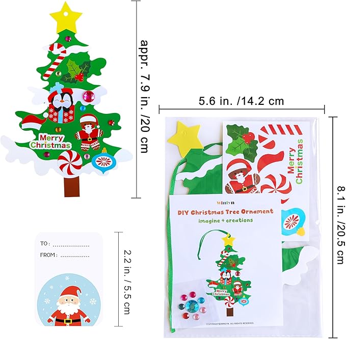 Winlyn 48 Sets Christmas Tree Ornaments Decorations Art Sets DIY Christmas Craft Kits Winter Crafts Pine Tree Snowman Snowflake Santa Xmas Stickers for Kids Holiday Classroom Activities Party Favors