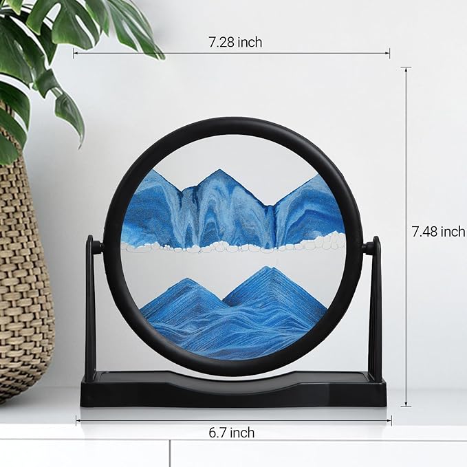 MXYATCJ | Moving Sand Art | Sand Art Liquid Motion | Sand Art Pictures | 3D Deep Sea Sandscape | Glass Sand Art Display | Sand Relaxing Gift for Adult | Home Office Decor | Desktop Toys | (8'' Blue)