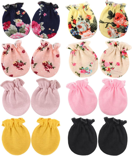 Newborn Baby Mittens No Scratch Cotton Elastic Wrist Gloves Infant Toddler Mittens for Baby Boy Girl 0-6 Months