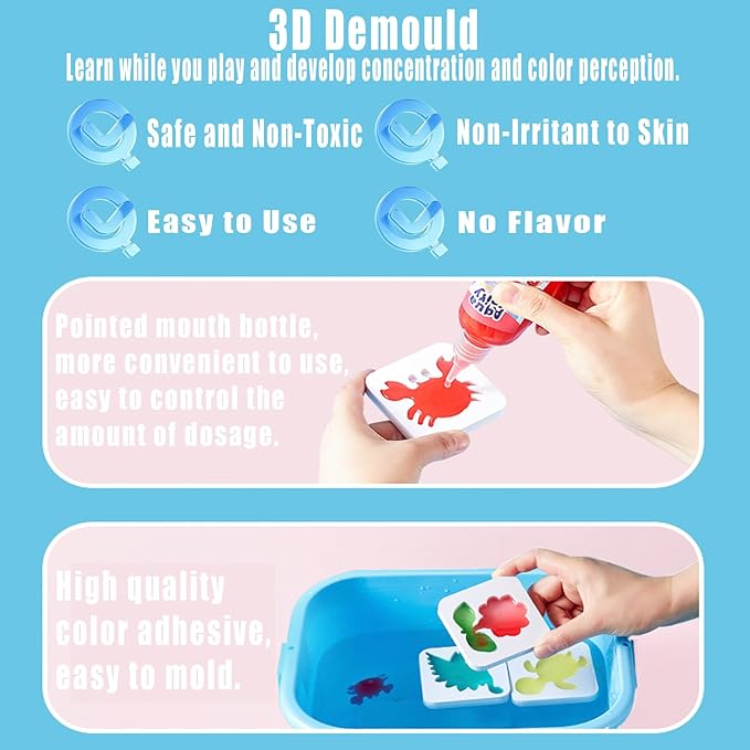 Nipaqohi Magic Water Elf Toy Kit, 4 Colors Aqua Fairy Water Gel Kit with 4 Sea Creature Molds, Birthday Gifts, Arts & Crafts DIY Water Elf Kit for Kids - 100ml/3.5 fl oz