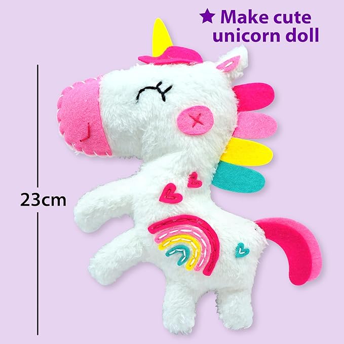 KRAFUN Beginner My First Unicorn Sewing Kit for Kids Art & Craft, Doll Plushie Animal, Instructions & Plush Felt Materials for Learn to Sew, Embroidery, Age 7 8 9 10 11 12
