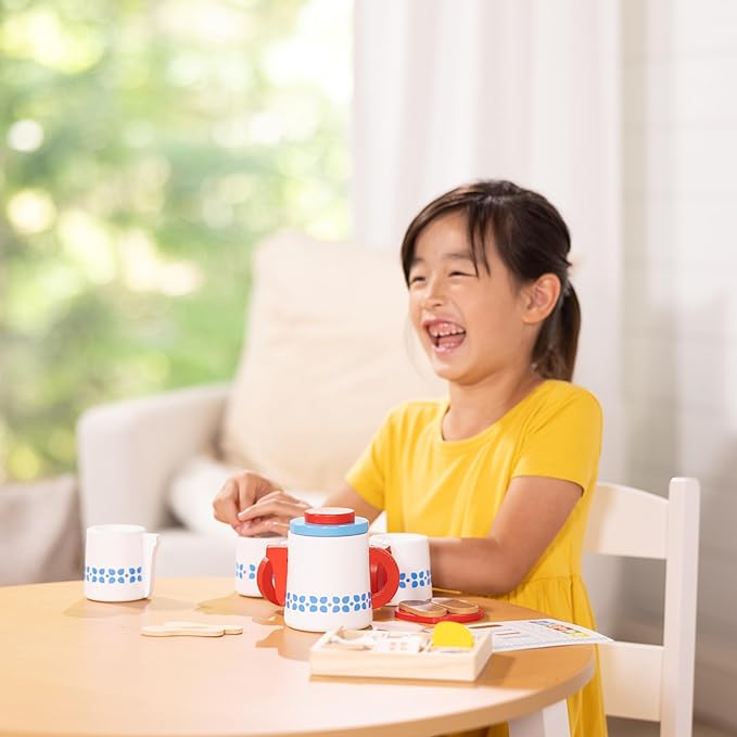 Melissa & Doug 20-Piece Steep and Serve Wooden Tea Set - Play Food and Kitchen Accessories Play Tea Set, Pretend Toy For Kids Ages 3+