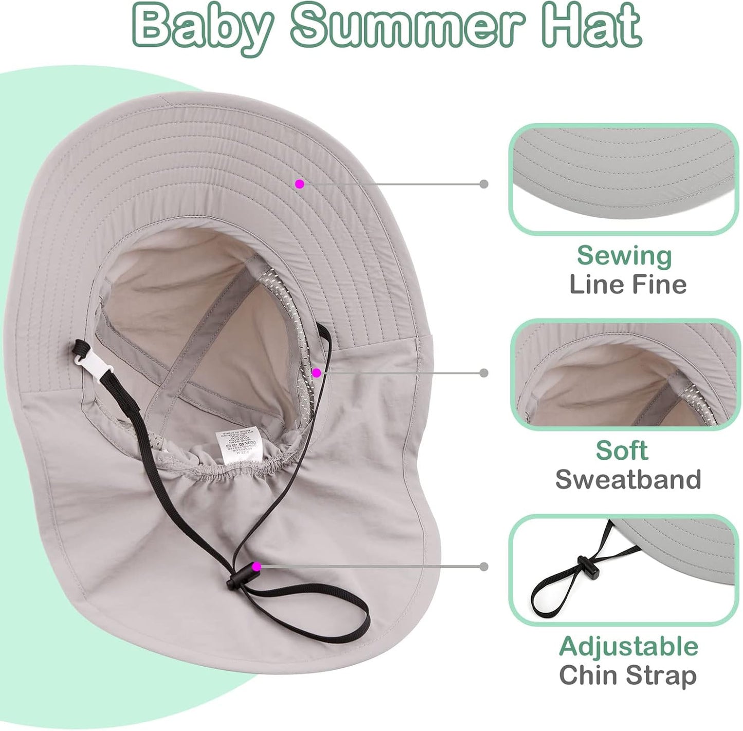 XIAOHAWANG Girls Sun Hat Baby Beach Hats Boys UPF 50+ Kids Summer Protection Cap Toddler Breathable Caps Wide Brim Neck Flap