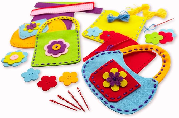 Serabeena Sew Your Own Bags - Sewing Kit for Kids - Felt Crafts for Kids - Girls Sewing Kit Ages 6-8 Plus - Felt Kit - Helps Develop Fine Motor Skills - DIY Kits for Kids with 6 Bags & Accessories