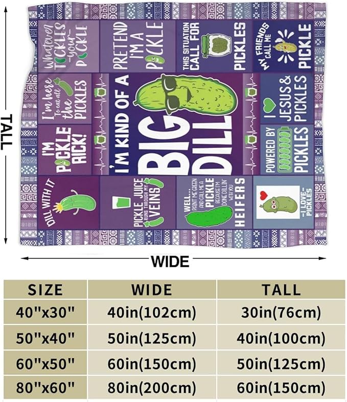 Pickle Blanket for Boys Girls, Cute Pickle Themed Design Printed Throw Blankets for Kids Lap, Chair Sofa, Warm Soft Cozy Blanket, 40"x 50"