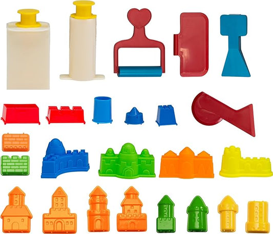 Play Sand Molds and Tool Kit for Kids, 27 Pieces Including Castles, Bricks, and Wall Molds Kits - Works with All Play Sand, Sand Not Included