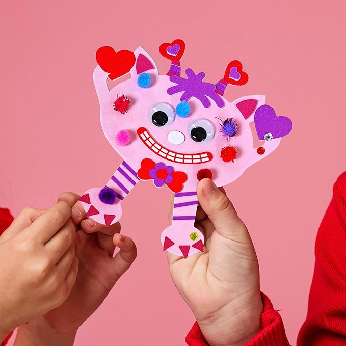 Winlyn 24 Sets Valentine Decorations DIY Valentine Monster Ornaments Craft Kits Hearts Monster Art Sets Foam Valentine Stickers for Kids Valentine's Day Party Classroom Activities Gift Exchange