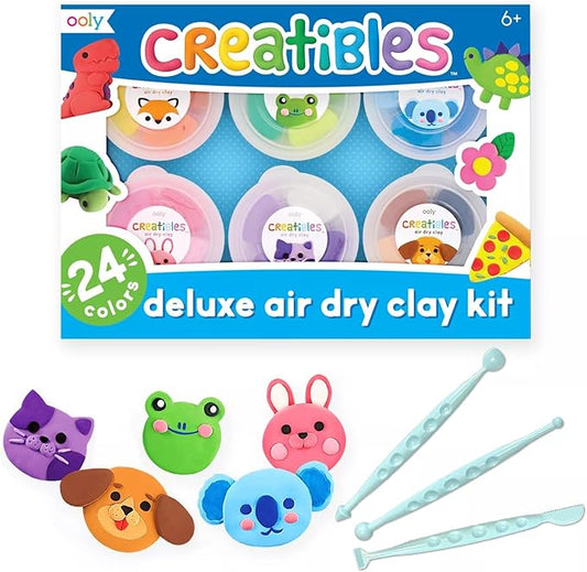 Ooly Creatibles, 24 Colors Air Dry Clay Kit for Kids Craft, Modeling Clay with 3 Shaping Tools, Craft Supplies & Materials, Airdry DIY Art Set for Kids Ages 6 and Up
