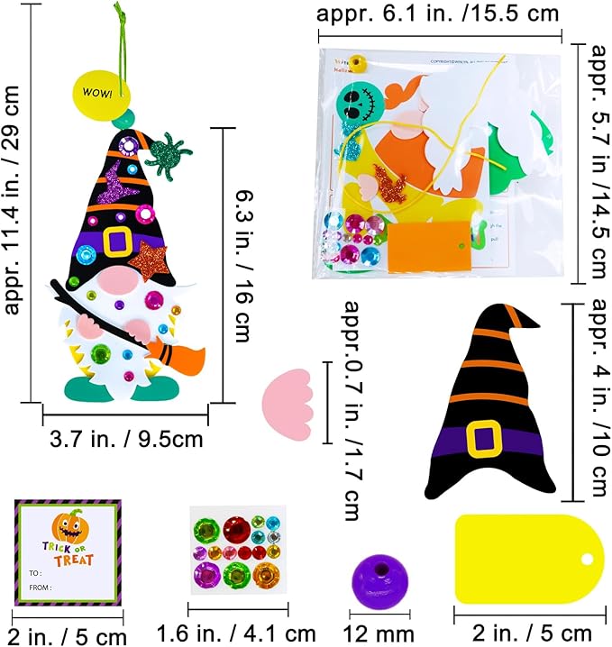Winlyn 24 Sets Halloween Crafts Fall Crafts Kids DIY Gnome Ornaments Decorations Halloween Craft Kits Gnome Foam Stickers Halloween Arts and Crafts for Kids Home Classroom Art Activities Party Favors