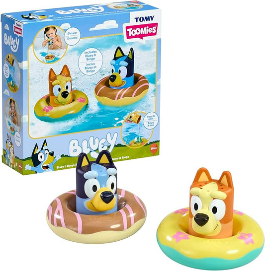 TOMY Toomies Splash & Float Bingo and Bluey Water Toys - 2-in-1 Toddler Water Toys with Pour Cup and Water Wheel Toy - Toddler Bath Toys and Bluey Toys - Ages 18 Months and Up