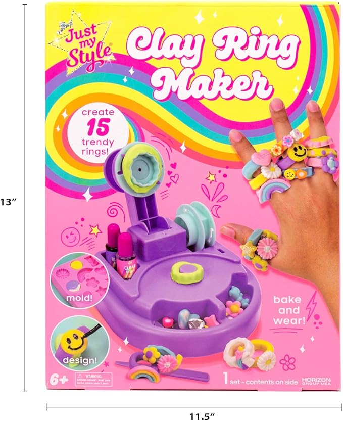 Just My Style Chunky Rings Clay Ring Maker, Make Your Own Clay Jewelry, Great for Birthday Parties, Play Dates, Sleepover Activity, Perfect for Jewelry Lovers Ages 6, 7, 8, 9, Multi