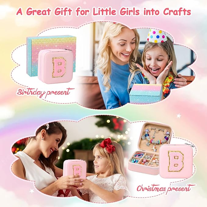 LifeisLuck Charm Jewelry Making Kit, Bracelet Making Kit for Girls, DIY Necklace Kit with Initial Jewelry Box, Unicorns Crafts Girls Toys Age 6-8 8-12 Birthday Valentines Day Gifts for Kids