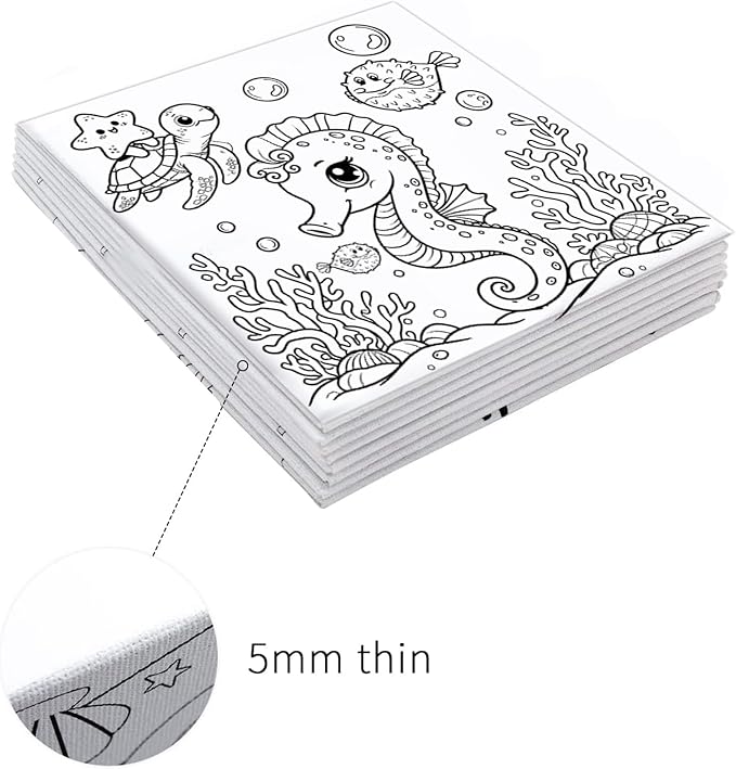 Yizeda 4 Packs 7.8x7.8 Pre Drawn Canvas Paint Set,Paint by Numbers for Kids,48 Paints 8 Brushes 2 Easels,Pre-Printed Acrylic Oil Painting Kit Ages 8-12 9-12 4-8 Pre Drawn Canvas for Painting for Kids