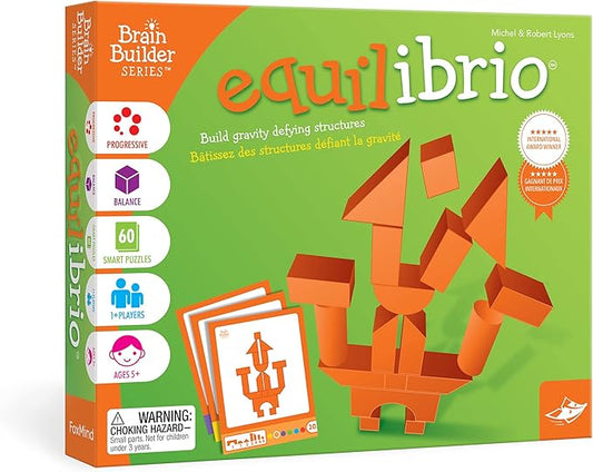 Foxmind Games: Equilibrio Spatial Logic and Dexterity Game, Build Gravity Defying Structures, 60 Smart Puzzles to Work Through, 6 Levels of Complexity, Develops STEM Skills, 1+ Players, For Ages 5+