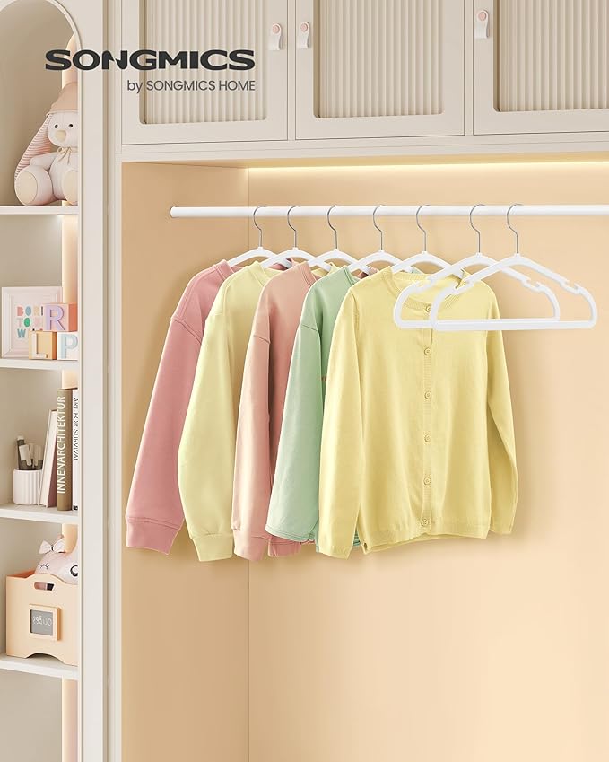 SONGMICS Kids Hangers 50 Pack, 14 x 8 Inches, Baby Hangers for Closet, Non-Slip Velvet Hangers, Childrens Hangers, Space-Saving Clothes Hangers, Wide Shoulder Notches, Cloud White UCRF038W01
