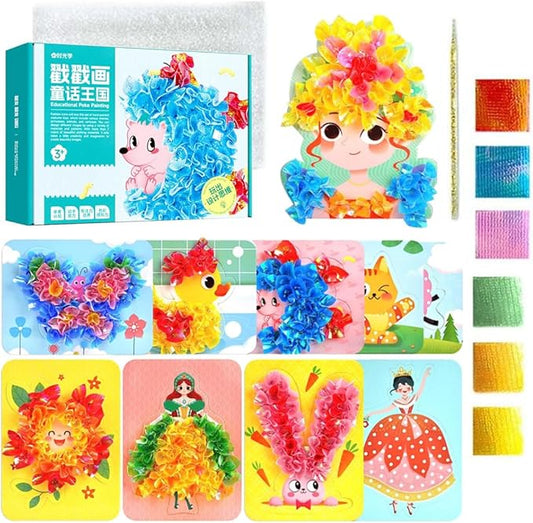 Creative Puzzle Puncture Painting Poke Art DIY Toys,Poking Painting Fabric Art Frenzy Paper Craft Kit Creative Toys DIY Arts Craft Kit Fashion Design Drawing Book with Watercolor Painting (B)