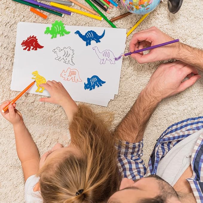 ArtCreativity Dinosaur Stencils Set for Kids, Bulk Set of 48, Colorful Drawing Template Kit, Fun Arts and Crafts Supplies, Gift Idea for Boys and Girls, Learning Tool for Children