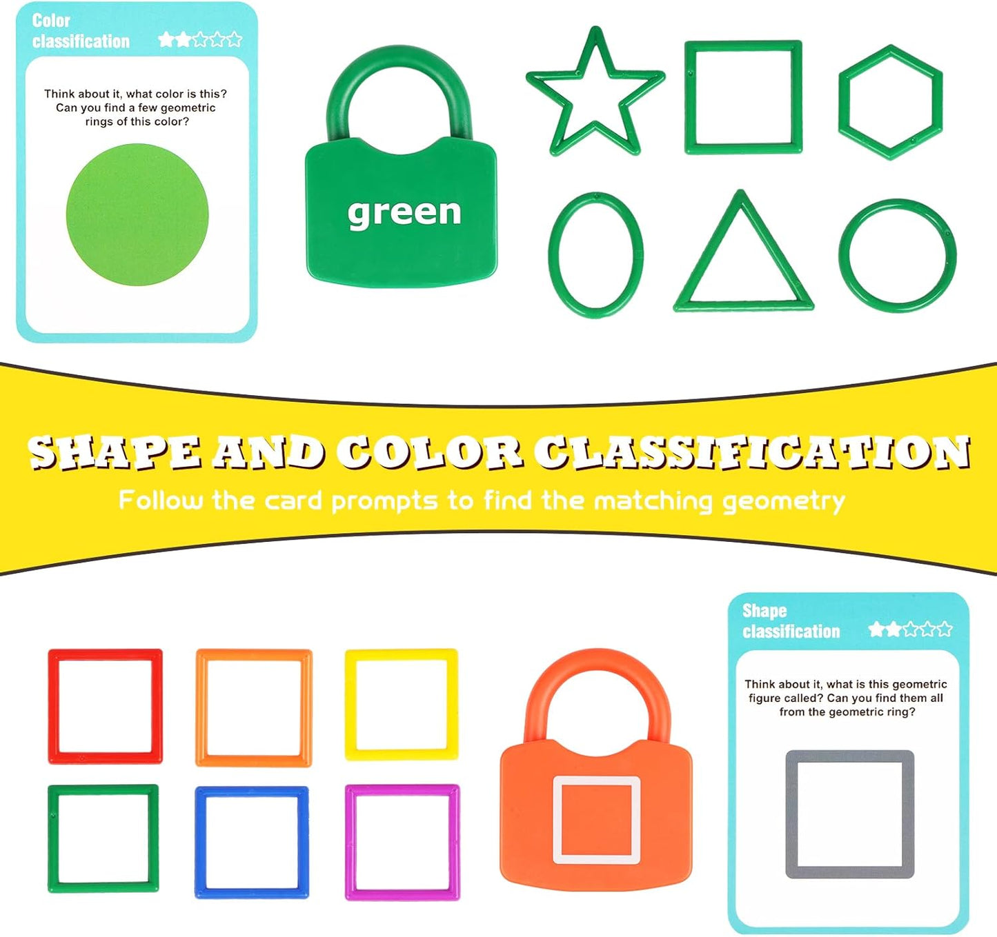 Shape Sorting Matching Learning Locks Toys, Toddler Montessori Educational Toy Geometric Shape Matching Recognition Color Sorting Toy Set, Preschool Locks and Keys Learning Game (Shape Matching)