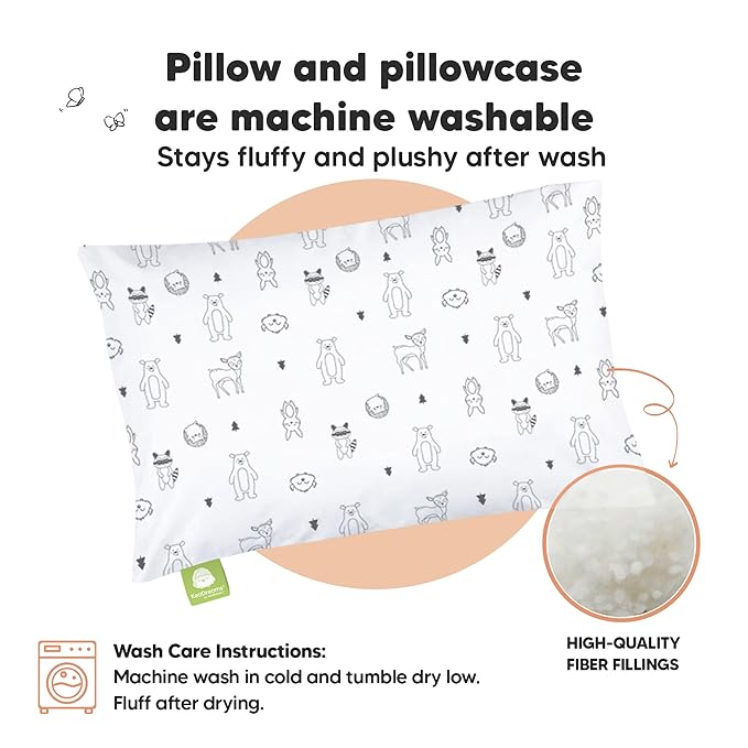 Toddler Pillow with Pillowcase - 13x18 My Little Dreamy Pillow, Organic Cotton Toddler Pillows for Sleeping, Kids Pillow,Travel Pillows,Mini Pillow,Nursery Pillow,Toddler Bed Pillow (KeaFriends)