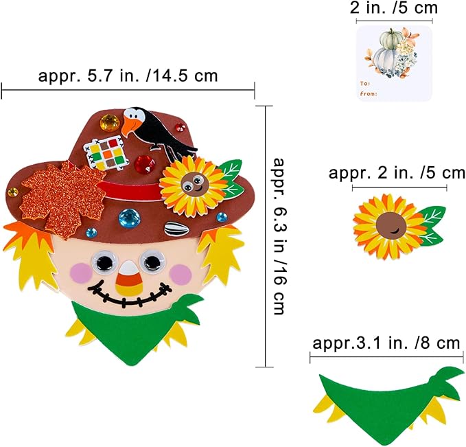 Winlyn 24 Sets Fall Craft Kits for Kids Autumn Crafts DIY Scarecrow Ornaments Fall Decorations Individual Craft Kits Thanksgiving Foam Stickers Arts and Crafts for Classroom Activities Party Favors