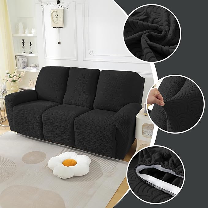 NORTHERN BROTHERS Recliner Sofa Covers 3 Seater, Reclining Sofa Cover 3 Seater, Couch Covers for Reclining Sofa, Couch Cover for Recliner Sofa 3 Seat, Recliner Sofa Covers, Black